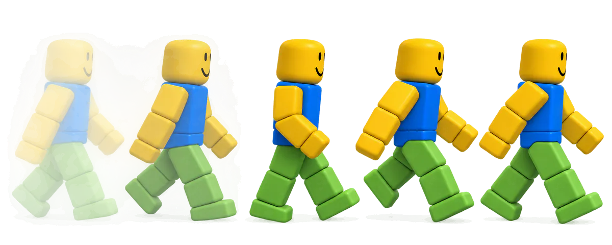 A five-frame walk cycle of an R15 avatar